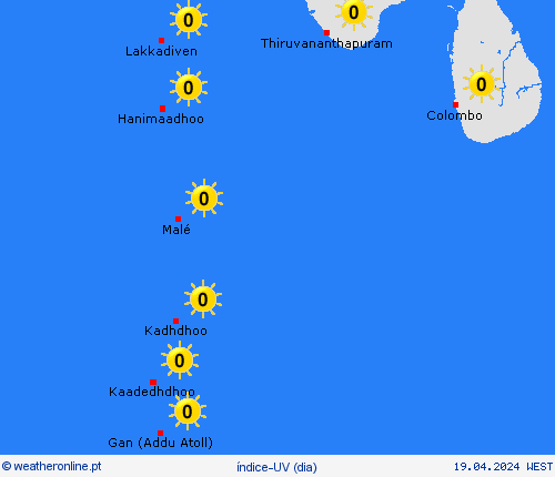 índice-uv Maldivas Ásia mapas de previsão