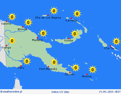 índice-uv Papua-Nova Guiné Oceânia mapas de previsão