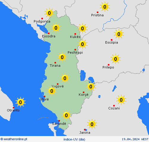 índice-uv Albânia Europa mapas de previsão