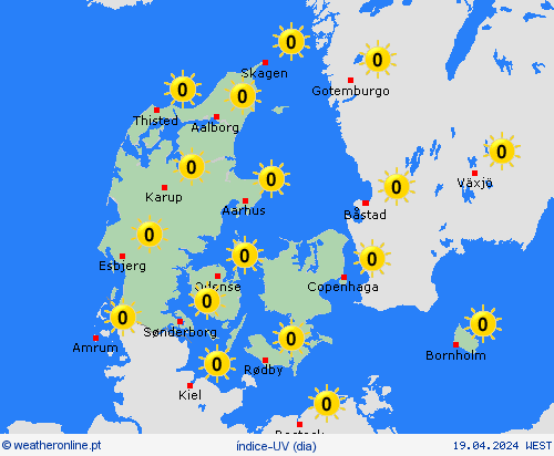 índice-uv Dinamarca Europa mapas de previsão