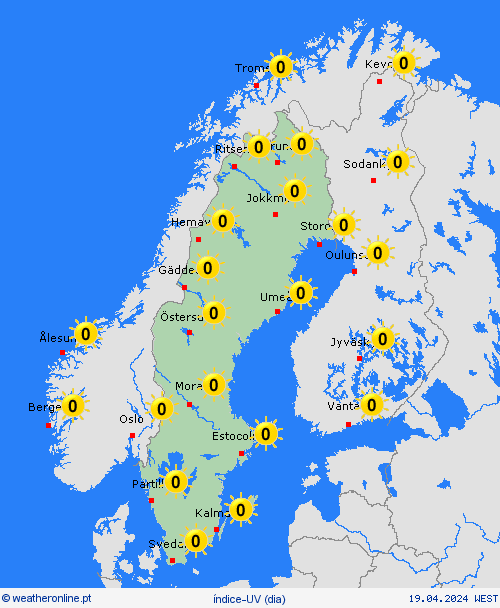 índice-uv Suécia Europa mapas de previsão