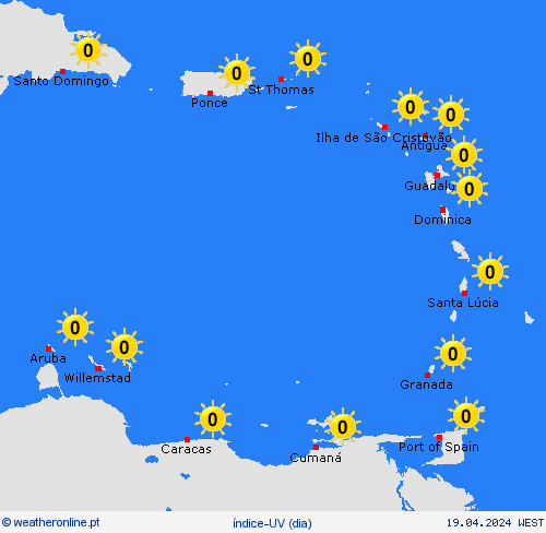 índice-uv Pequenas Antilhas América Central mapas de previsão