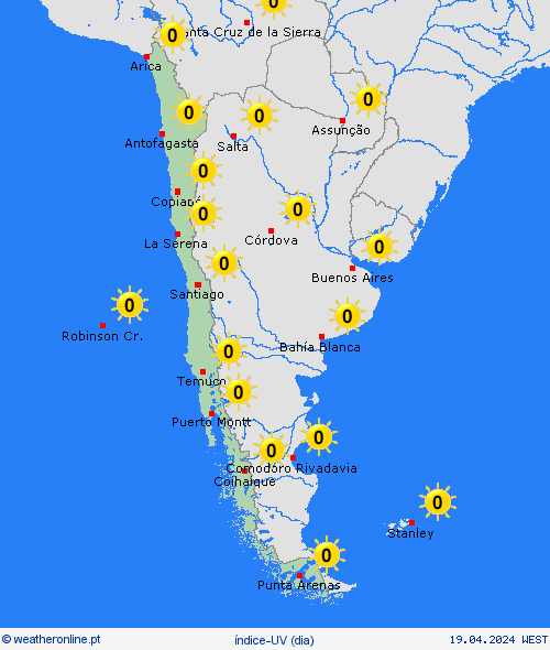 índice-uv Chile América do Sul mapas de previsão