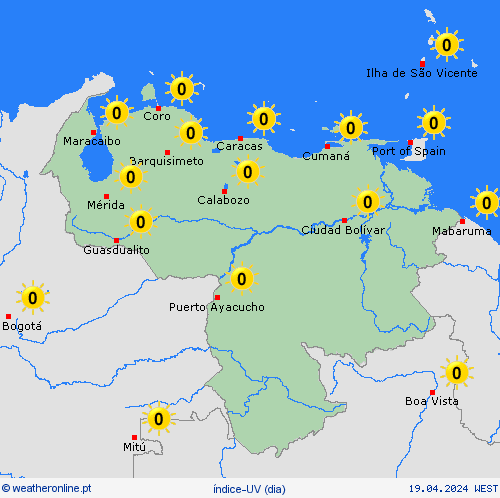 índice-uv Venezuela América do Sul mapas de previsão