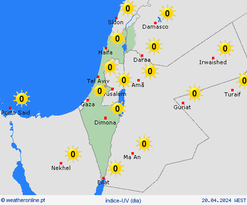 índice-uv Israel Ásia mapas de previsão