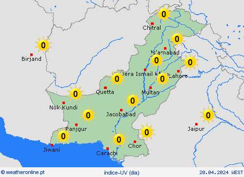 índice-uv Paquistão Ásia mapas de previsão