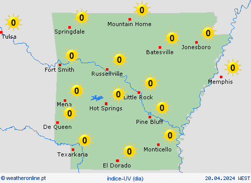 índice-uv Arkansas América do Norte mapas de previsão