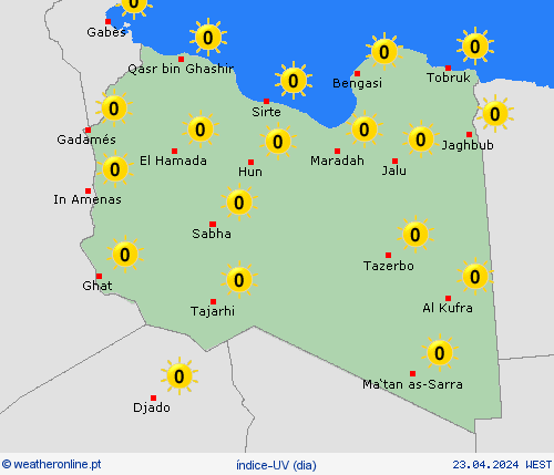 índice-uv Líbia África mapas de previsão