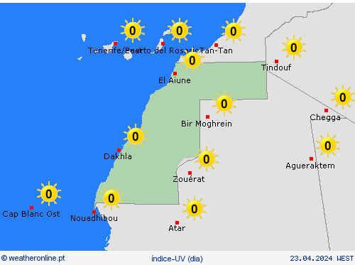 índice-uv Saara Ocidental África mapas de previsão