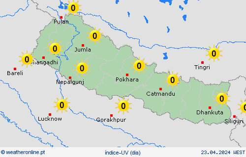 índice-uv Nepal Ásia mapas de previsão