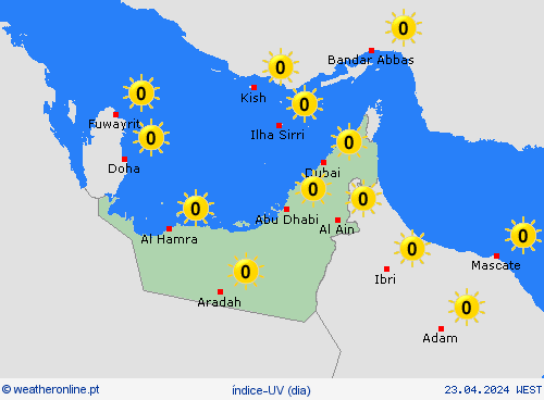 índice-uv Emirados Árabes Unidos Ásia mapas de previsão