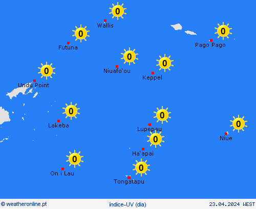 índice-uv Tonga Oceânia mapas de previsão