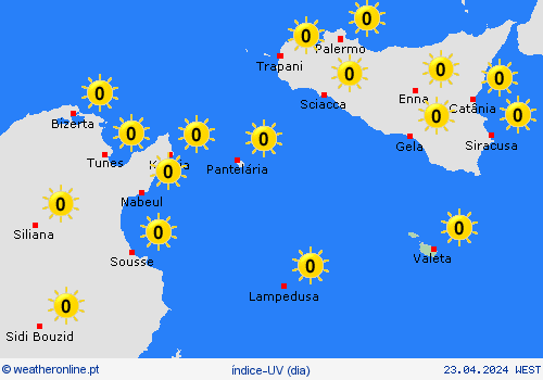 índice-uv Malta Europa mapas de previsão