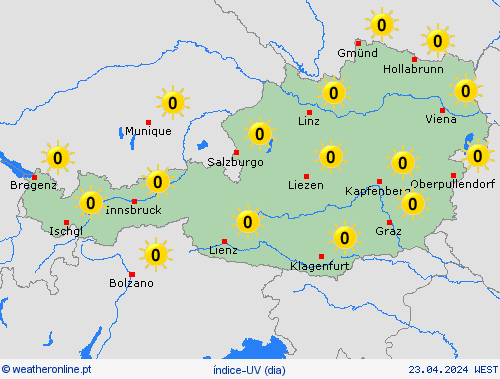 índice-uv Áustria Europa mapas de previsão