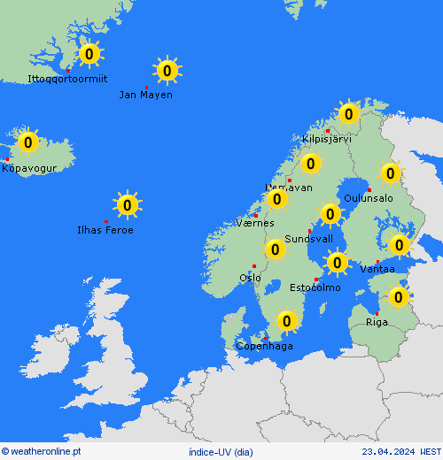 índice-uv  Europa mapas de previsão