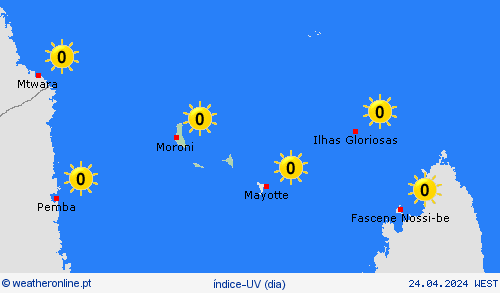 índice-uv Comores África mapas de previsão