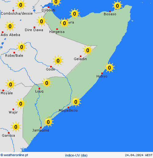 índice-uv Somália África mapas de previsão