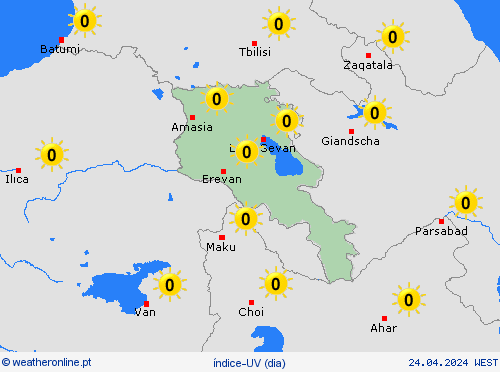 índice-uv Arménia Ásia mapas de previsão