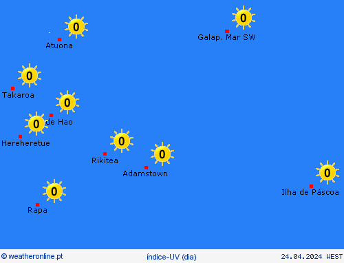 índice-uv Ilhas Pitcairn Oceânia mapas de previsão