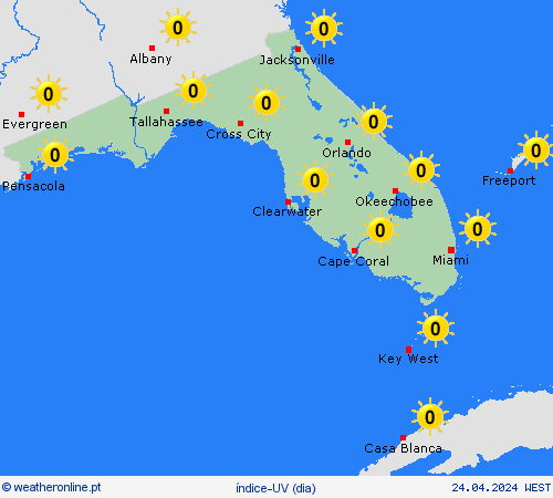 índice-uv Flórida América do Norte mapas de previsão