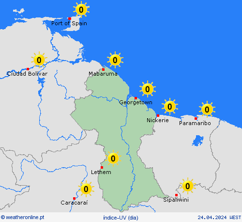 índice-uv Guiana América do Sul mapas de previsão