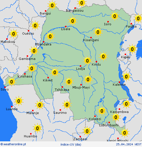 índice-uv República Democrática do Congo África mapas de previsão