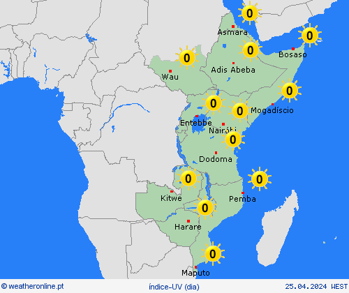 índice-uv  África mapas de previsão