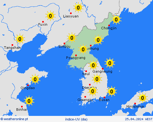 índice-uv Coreia do Norte Ásia mapas de previsão