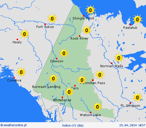 índice-uv Yukon América do Norte mapas de previsão