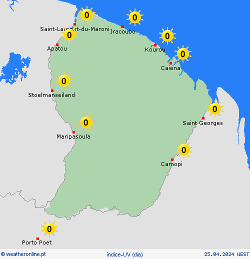 índice-uv Guiana Francesa América do Sul mapas de previsão