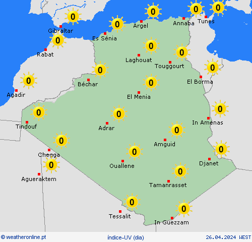índice-uv Argélia África mapas de previsão