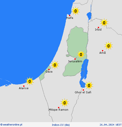 índice-uv Palestine Ásia mapas de previsão