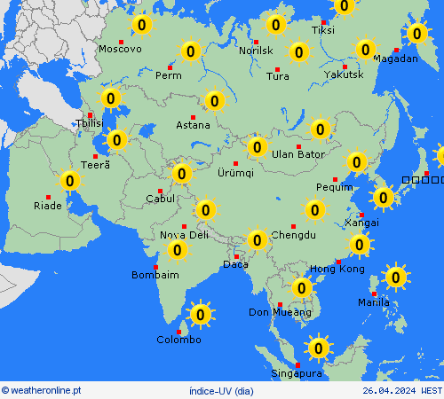 índice-uv  Ásia mapas de previsão