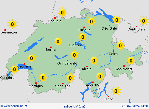 índice-uv Suíça Europa mapas de previsão