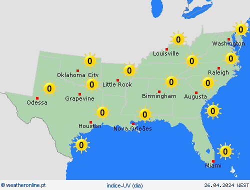 índice-uv  América do Norte mapas de previsão