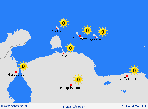 índice-uv Antilhas Neerlandesas América do Sul mapas de previsão
