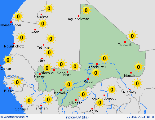 índice-uv Mali África mapas de previsão