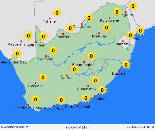 índice-uv África do Sul África mapas de previsão