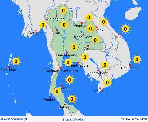 índice-uv Tailândia Ásia mapas de previsão