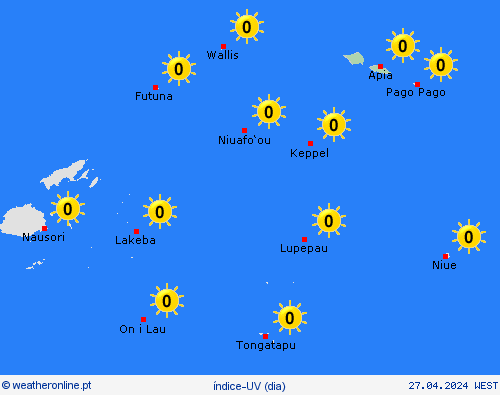 índice-uv Samoa Oceânia mapas de previsão