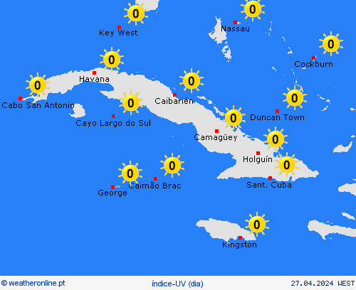 índice-uv Ilhas Cayman América Central mapas de previsão