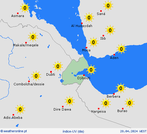 índice-uv Djibouti África mapas de previsão