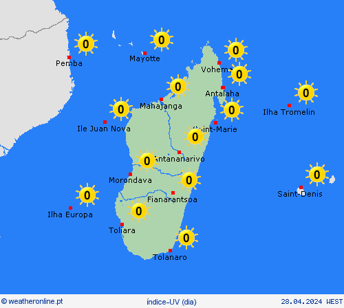 índice-uv Madagáscar África mapas de previsão