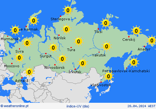 índice-uv Rússia Ásia mapas de previsão