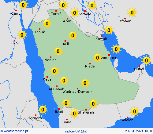 índice-uv Arábia Saudita Ásia mapas de previsão
