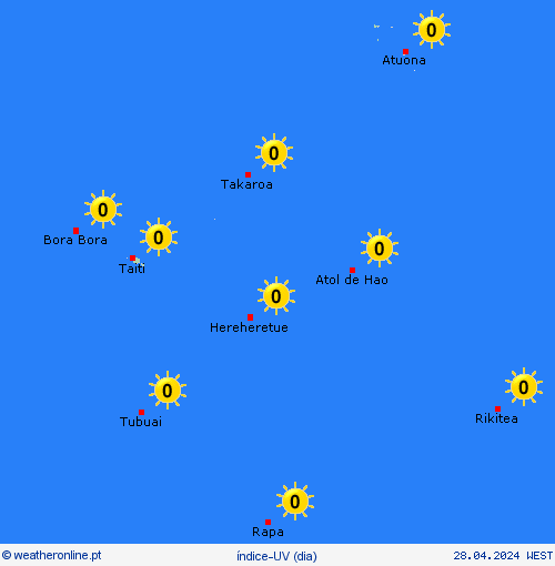 índice-uv Polinésia Francesa Oceânia mapas de previsão