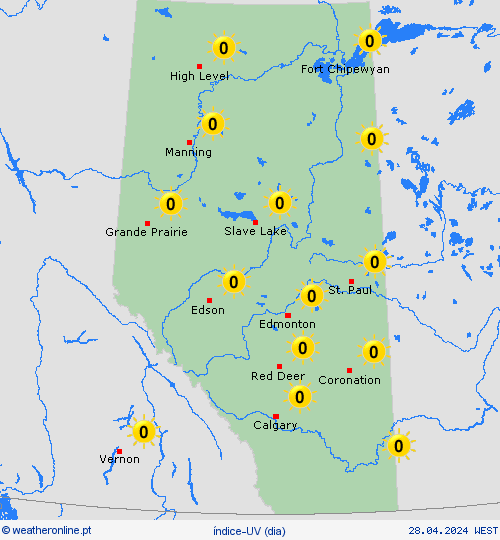 índice-uv Alberta América do Norte mapas de previsão