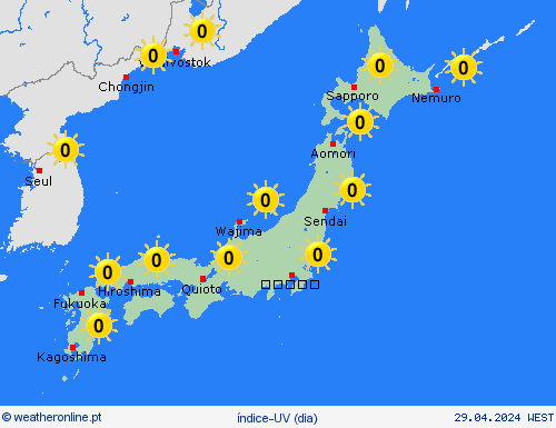 índice-uv Japão Ásia mapas de previsão