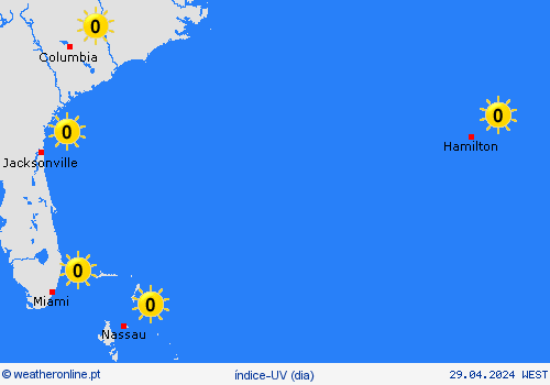 índice-uv Bermudas América Central mapas de previsão