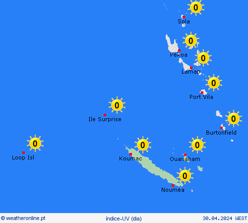índice-uv Nova Caledónia Oceânia mapas de previsão